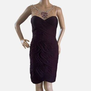 Adrianna Papell Ruched Embellished Plum Purple Dress Size 4